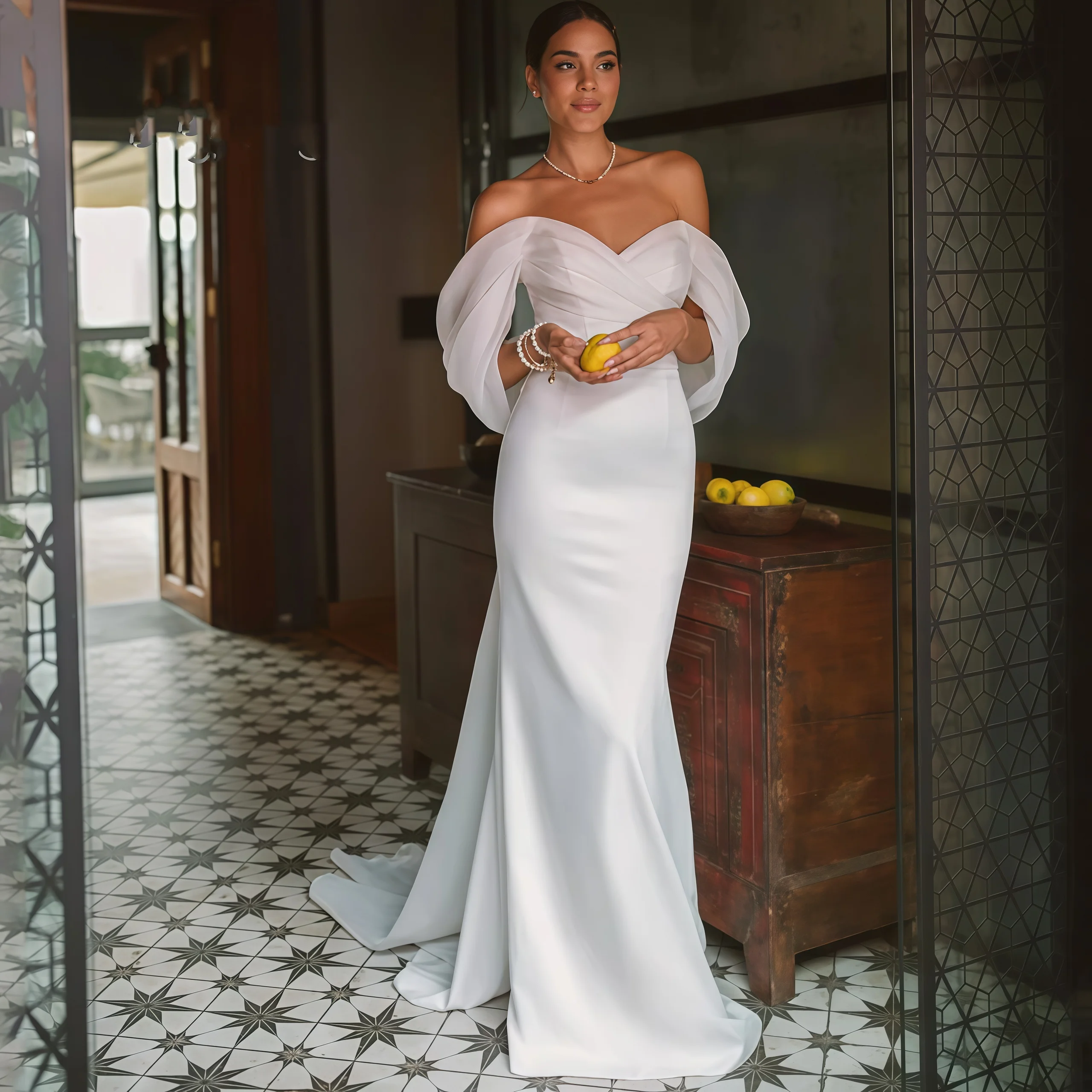 Elegant Sweetheart Mermaid Wedding Dress for Bride Off the Shoulder Open Back Bridal Gown Train Vestidos De Novia Customized