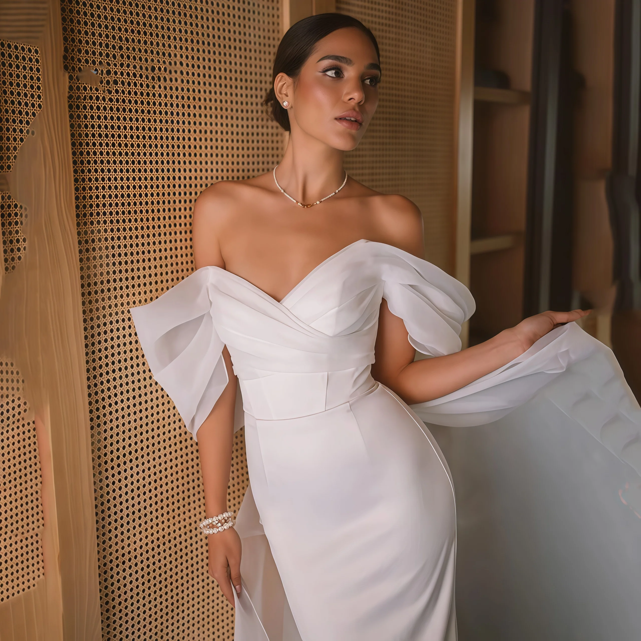 Elegant Sweetheart Mermaid Wedding Dress for Bride Off the Shoulder Open Back Bridal Gown Train Vestidos De Novia Customized