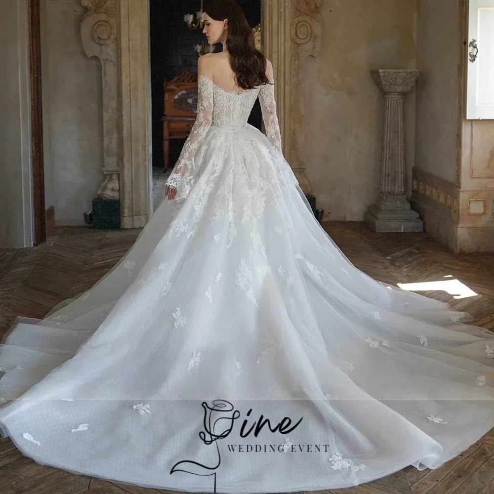 Oine 2026 Enchanting Lace Mermaid Wedding Dresses Off-the-Shoulder Full Sleeves Removable Train 2 In 1 Bride Gowns Customized