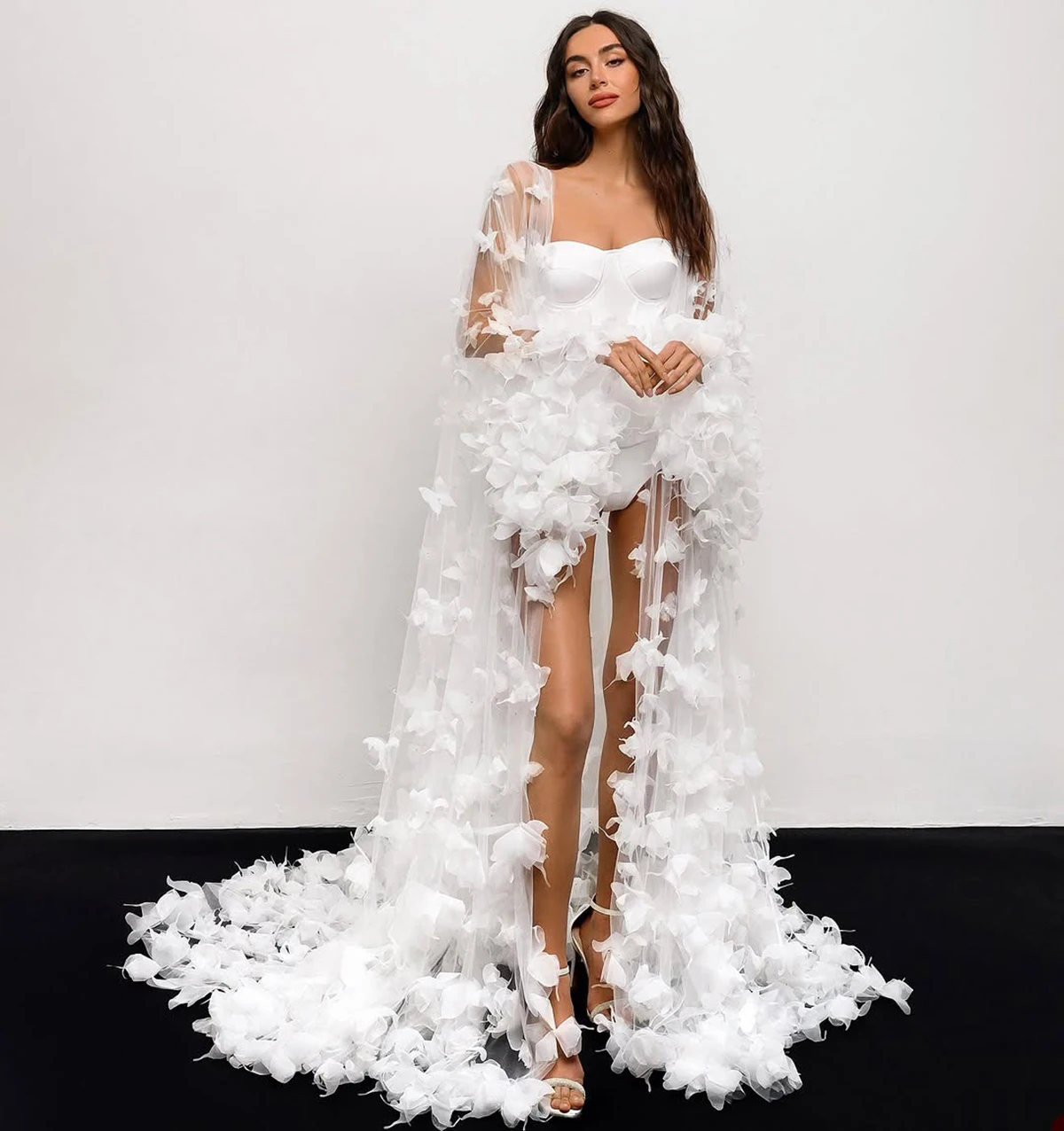 Modern Women Bathrobe Evening Dresses Nightgowns 3D Butterflies Loungewear Home Clothes Female Party Sleepwear Rayon Customized