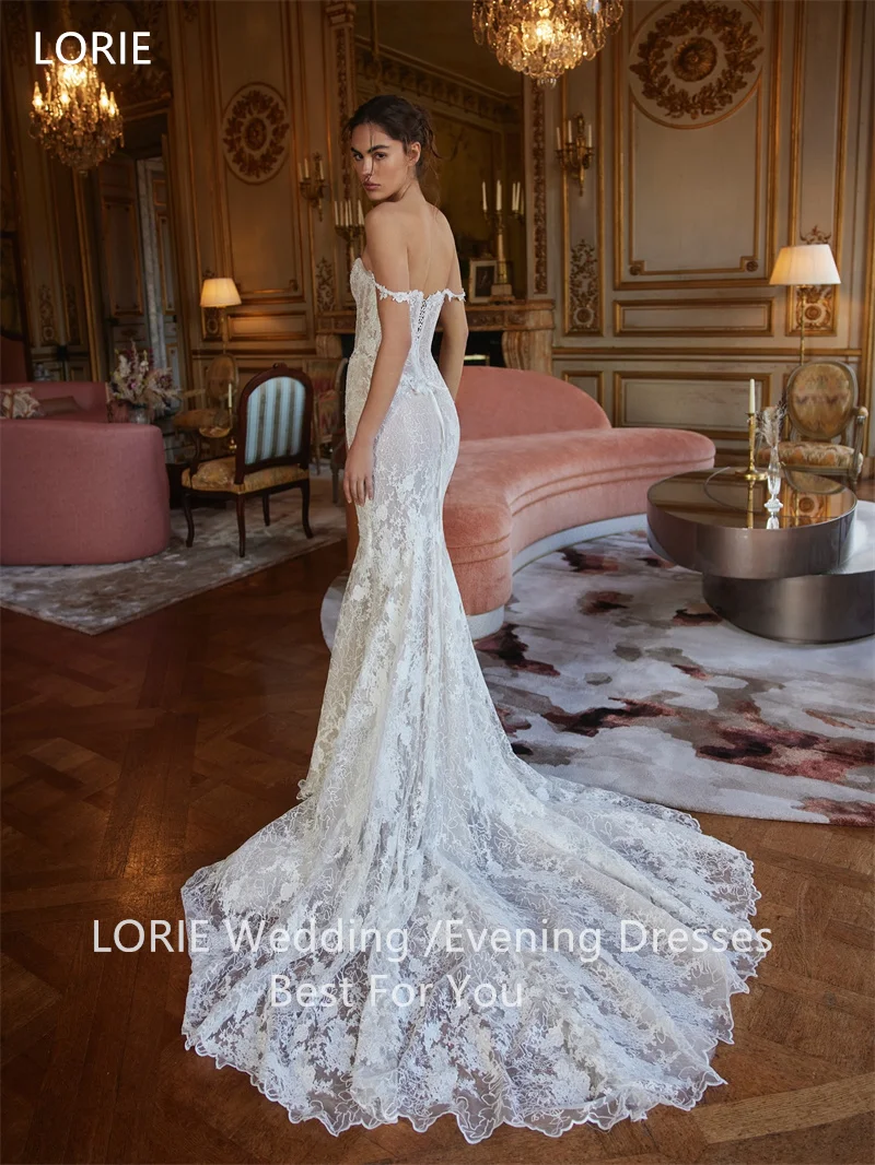 LORIE Illussion Lace Mermaid Wedding Dresses Off Shoulder Strapless Backless Bridal Gown Floor-Length Bride Gowns Customized