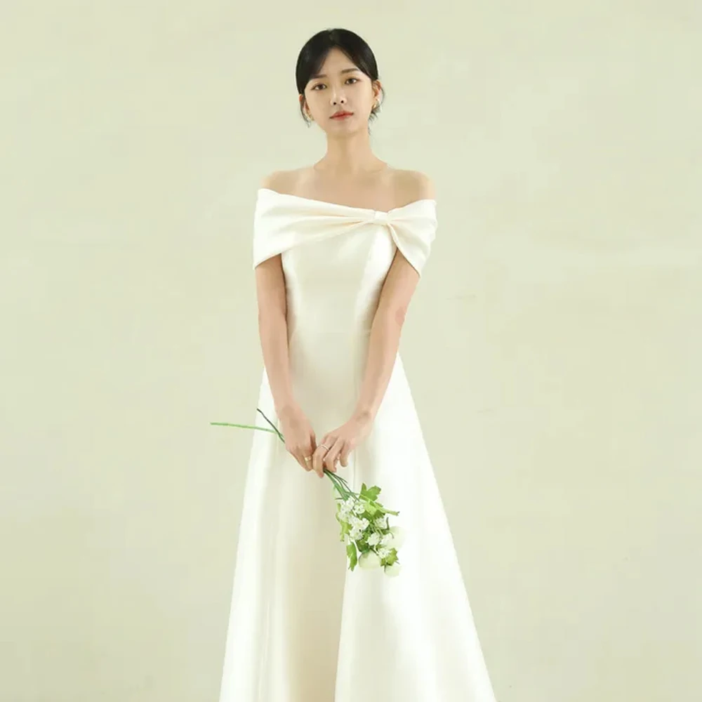 Sondr Simple Off the Shoulder Korea Wedding Dresses A Line Corset Back Customized Bridal Gown Photos Shoot Satin Party Dress