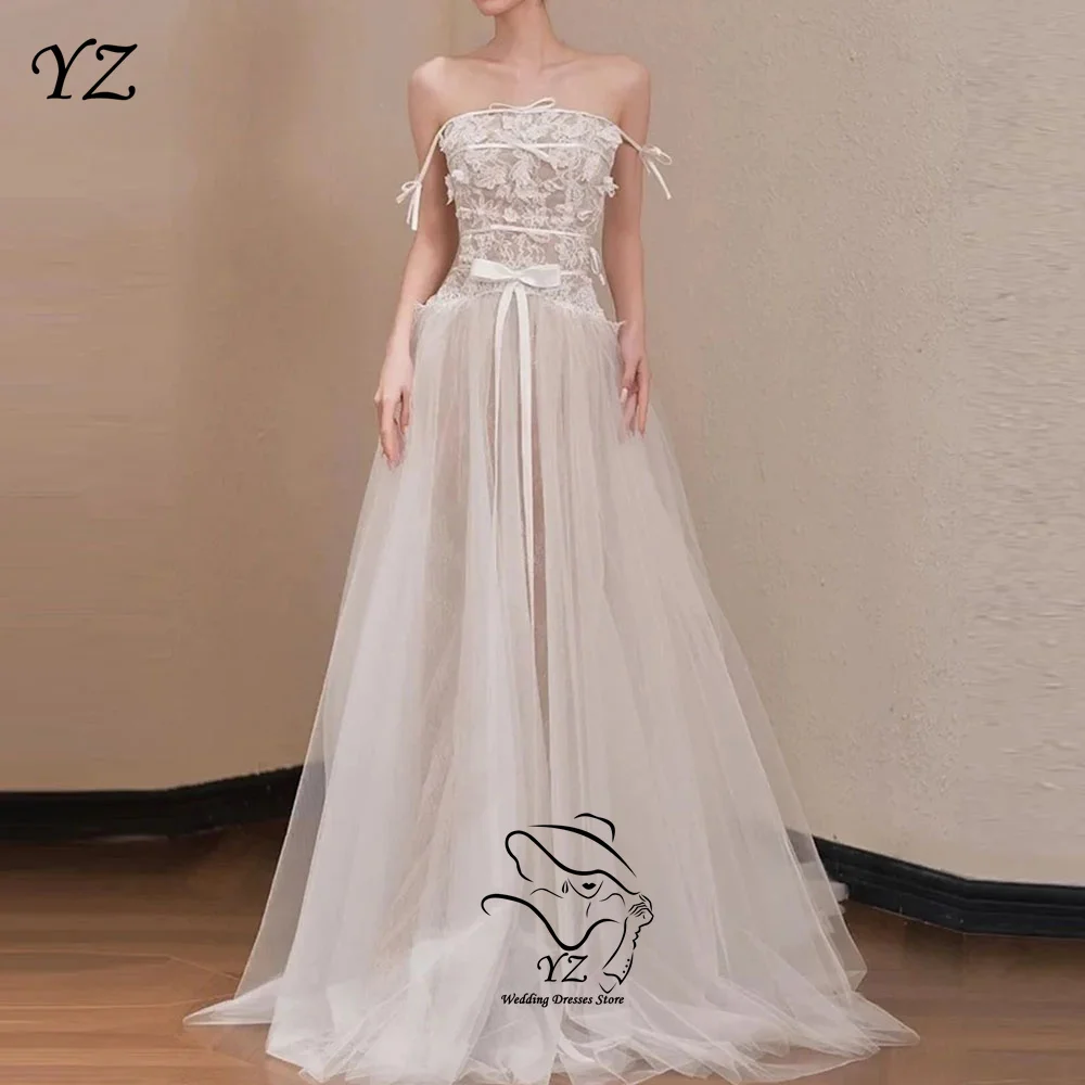 YZ Ivory Bow Belt Lace Wedding Dresses Korea Photoshoot A-line Bridal Gowns Korea Modern Reception Dress Customized 2026 