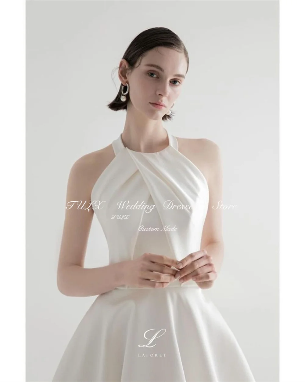 TULX Halter Satin Sleeveless Korea Wedding Photo Shoot Dress 웨딩드레스 Tulle Corset Back A line Long Elegant Bridal Gown Custom Made