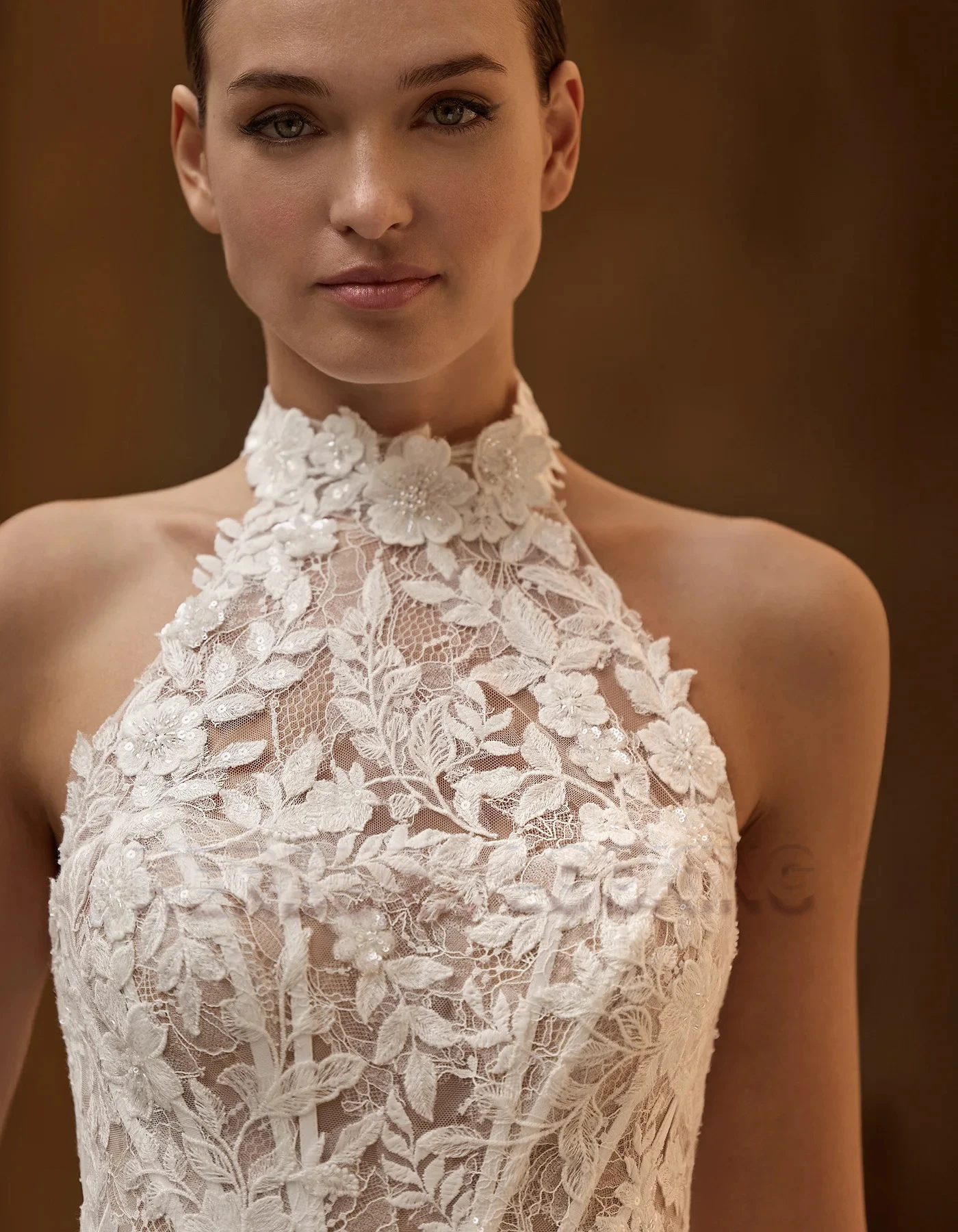 HERBURN Mordern Halter Wedding Dresses for Women Lace Appliques Pocket Pearls Button Backless Bride Vestidos De Novia Customized
