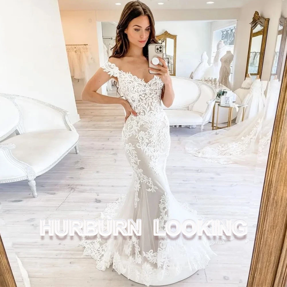 HERBURN Mordern Halter Wedding Dresses for Women Lace Appliques Pocket Pearls Button Backless Bride Vestidos De Novia Customized