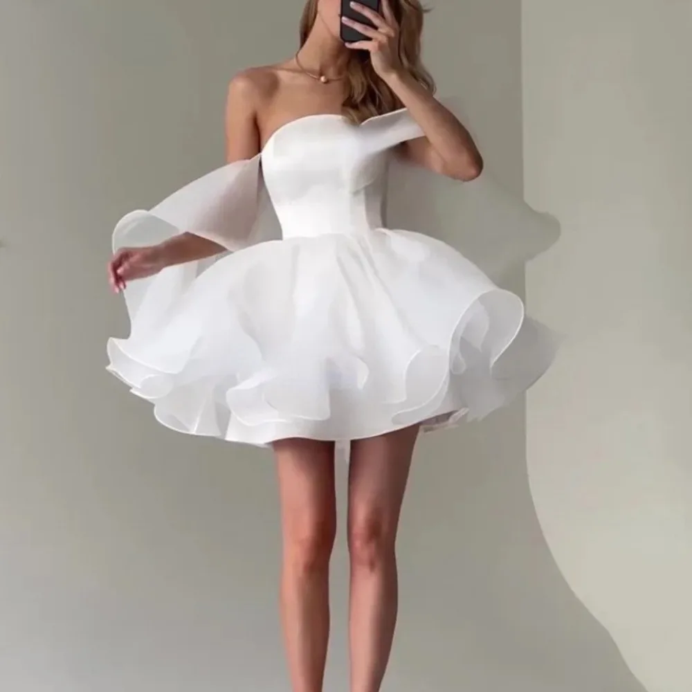 Short Srapless Wedding Dress Off Shoulder Mini Lace-up Bridal Gown Simple Vestido De Novia