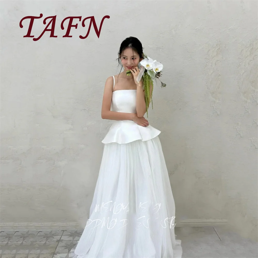 TAFN Simple A Line Wedding Dress Spaghetti Straps Floor Length Bridal Gown Korea Photoshoots 웨딩드레스 Corset Customized
