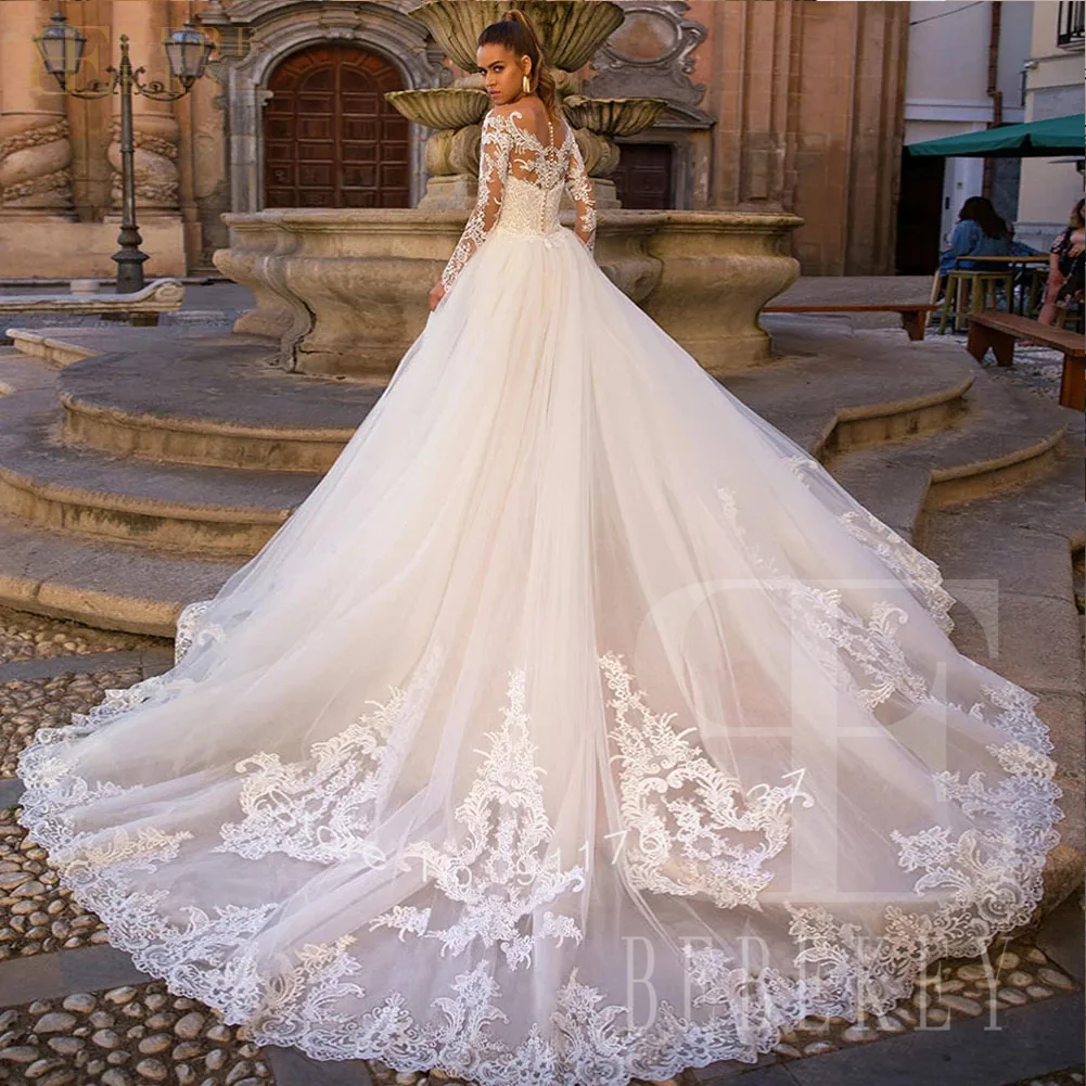BEBEKEY Elegant Lace Wedding Dress With DetachableTrain Mermaid Wedding Party Gown Customized Bridal Dresses Formal Gowns