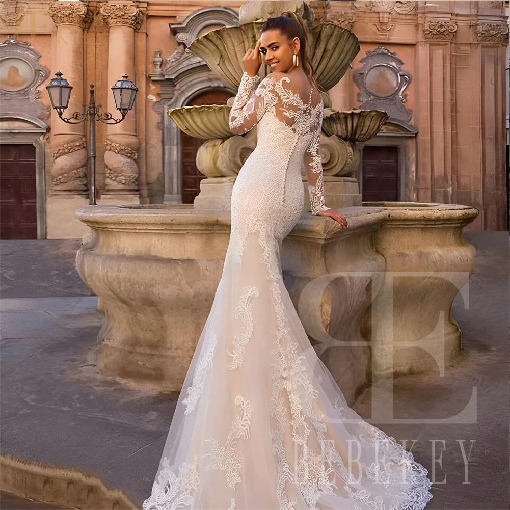 BEBEKEY Elegant Lace Wedding Dress With DetachableTrain Mermaid Wedding Party Gown Customized Bridal Dresses Formal Gowns