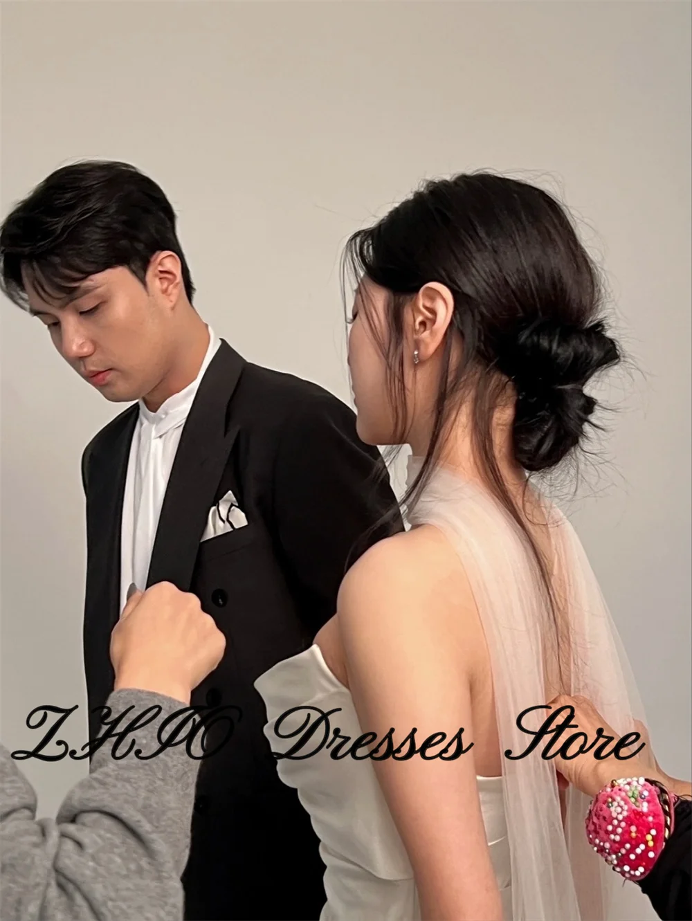 ZHIO Elegant Mermaid With Shawl Wedding Party Dress Silk Satin Ivory Strapless Korea Photo Shoot Reception Gown Customized