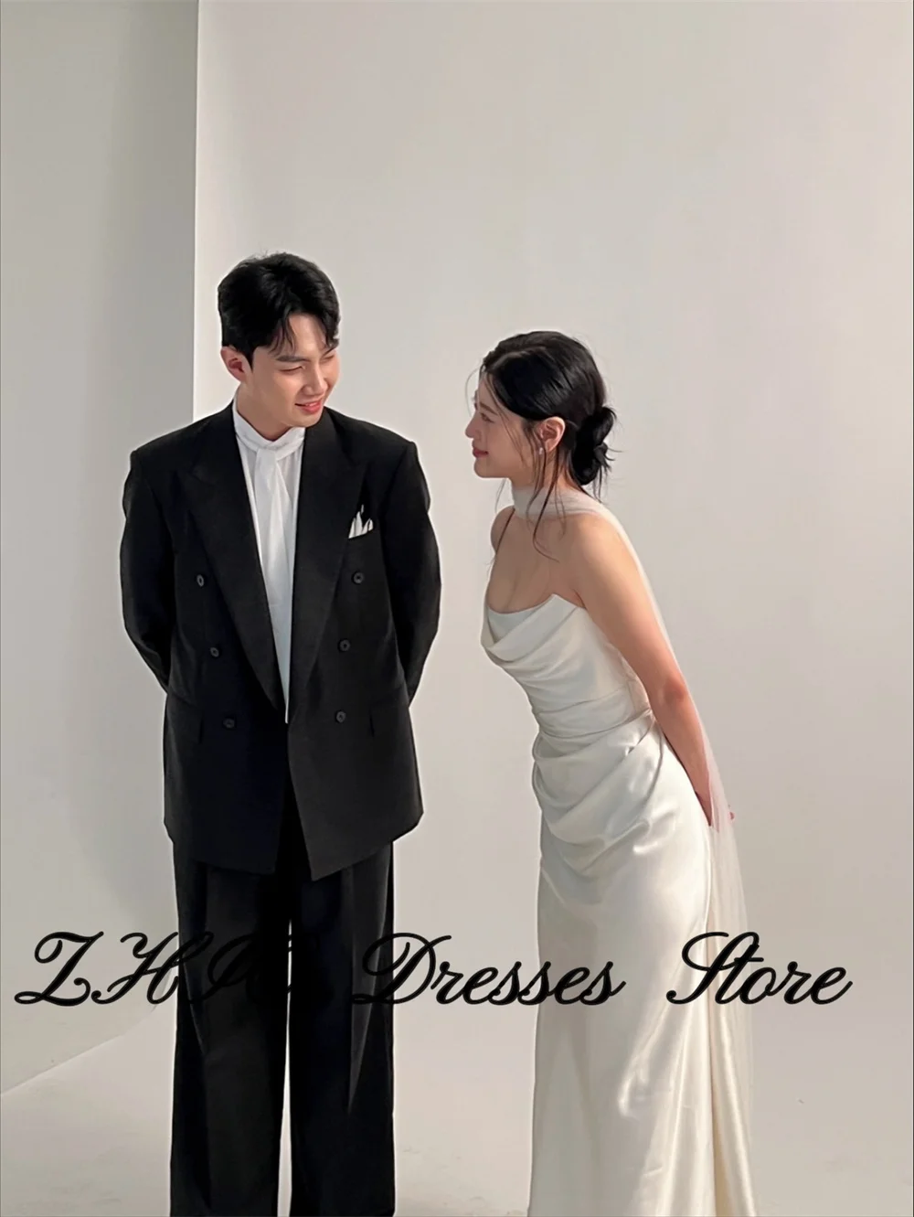 ZHIO Elegant Mermaid With Shawl Wedding Party Dress Silk Satin Ivory Strapless Korea Photo Shoot Reception Gown Customized