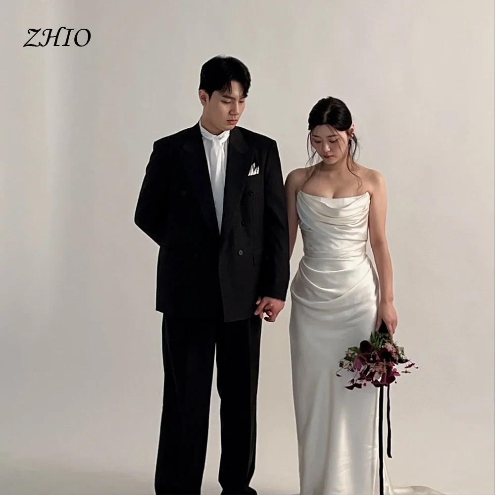 ZHIO Elegant Mermaid With Shawl Wedding Party Dress Silk Satin Ivory Strapless Korea Photo Shoot Reception Gown Customized