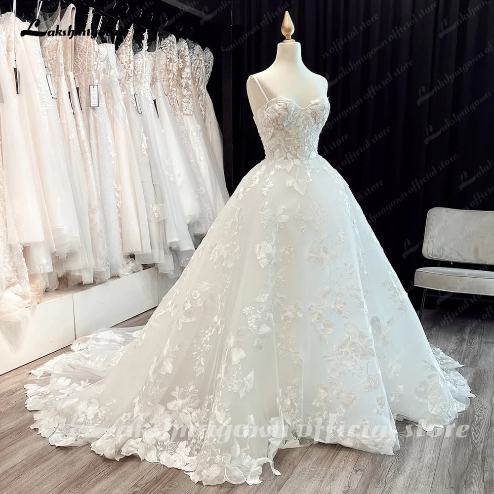 Lakshmigown Luxury Spaghetti Straps Lace Women Sweetheart Neck Wedding Dress for Bride Champagne Wedding Gown Vestidos Para Boda