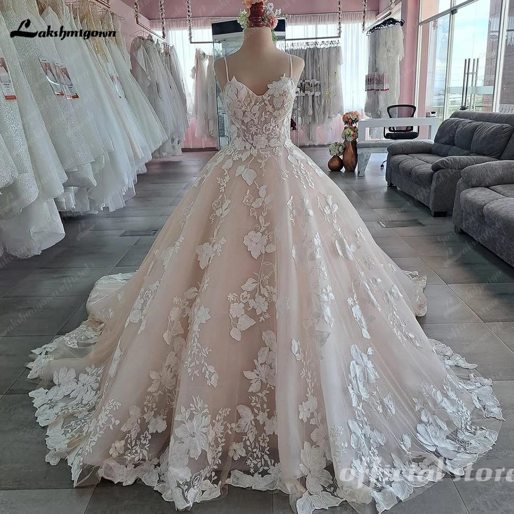 Lakshmigown Luxury Spaghetti Straps Lace Women Sweetheart Neck Wedding Dress for Bride Champagne Wedding Gown Vestidos Para Boda