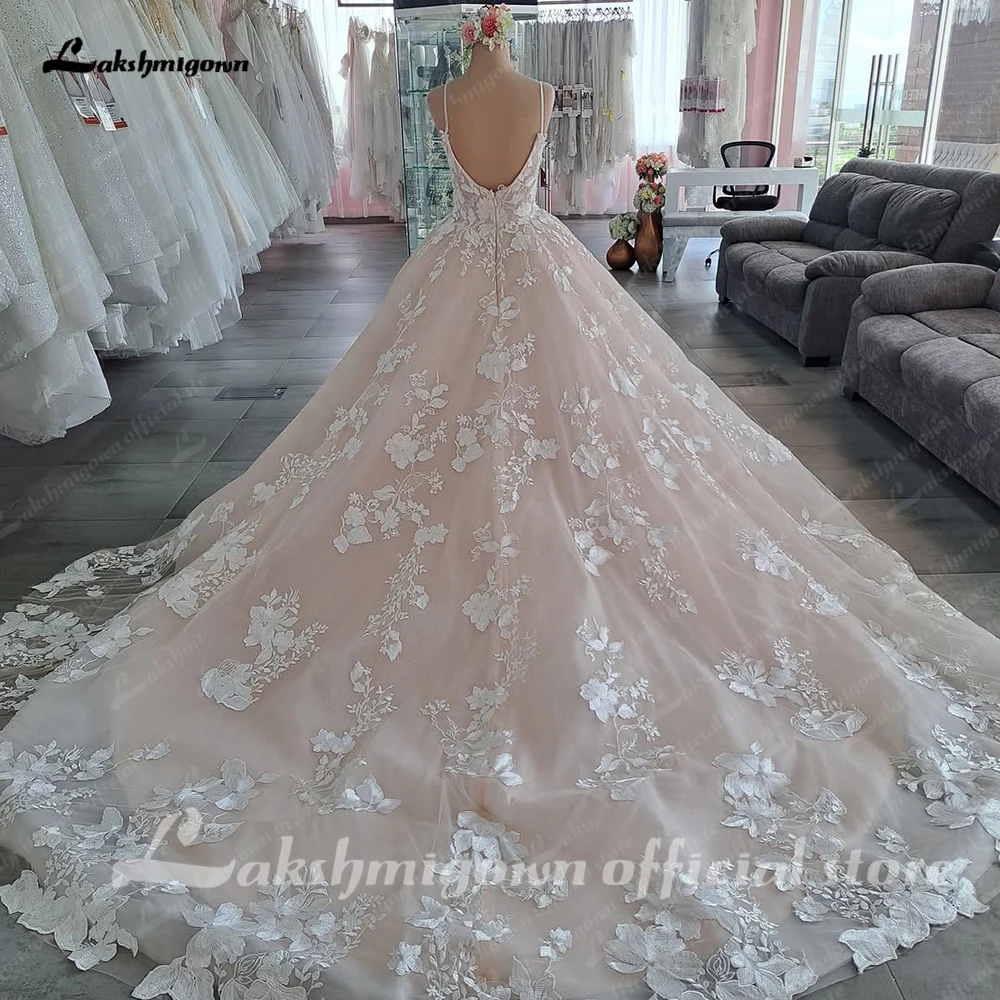 Lakshmigown Luxury Spaghetti Straps Lace Women Sweetheart Neck Wedding Dress for Bride Champagne Wedding Gown Vestidos Para Boda