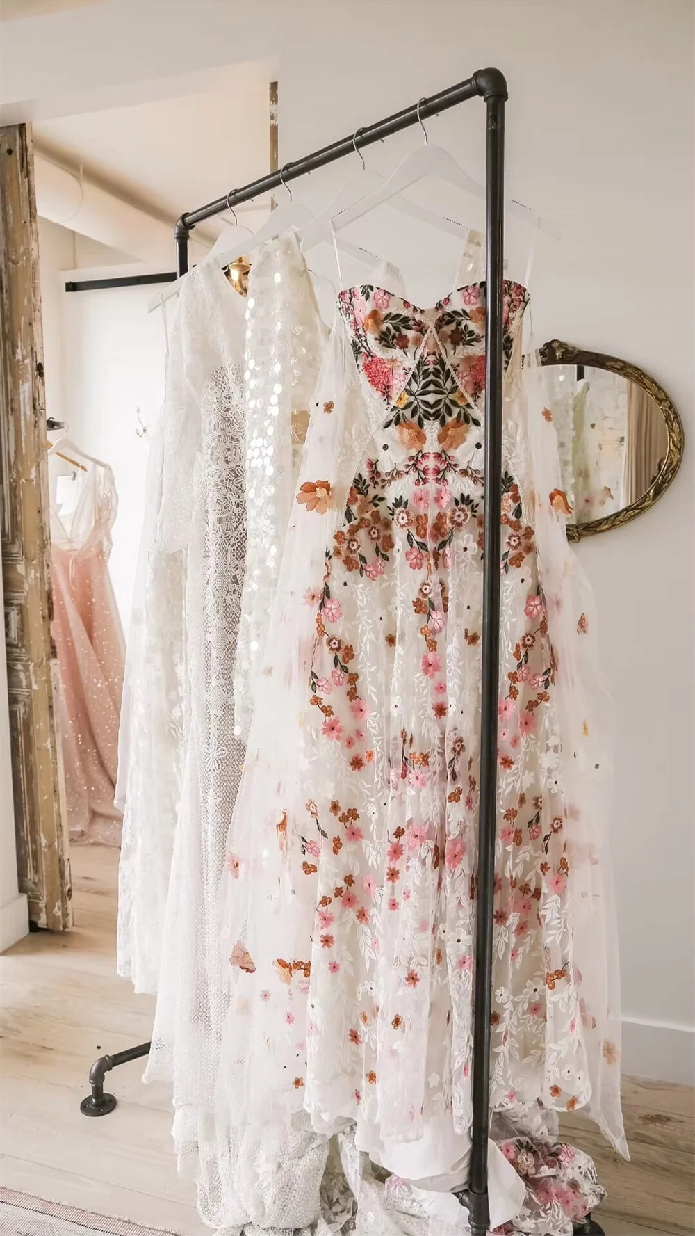 Kyoto Off Shoulder Colorful Floral Embroidery Wedding Dress Puffy Sleeves vestidos de novia Customized Low Back Bridal Gown 2025
