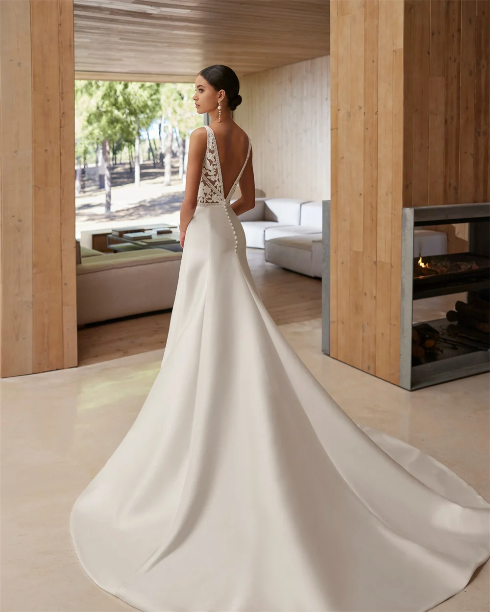 Kyoto White V Neck Appliques wedding dress 2025 Backless Customized جديد في الفساتين A-line Long Train vestidos de novia
