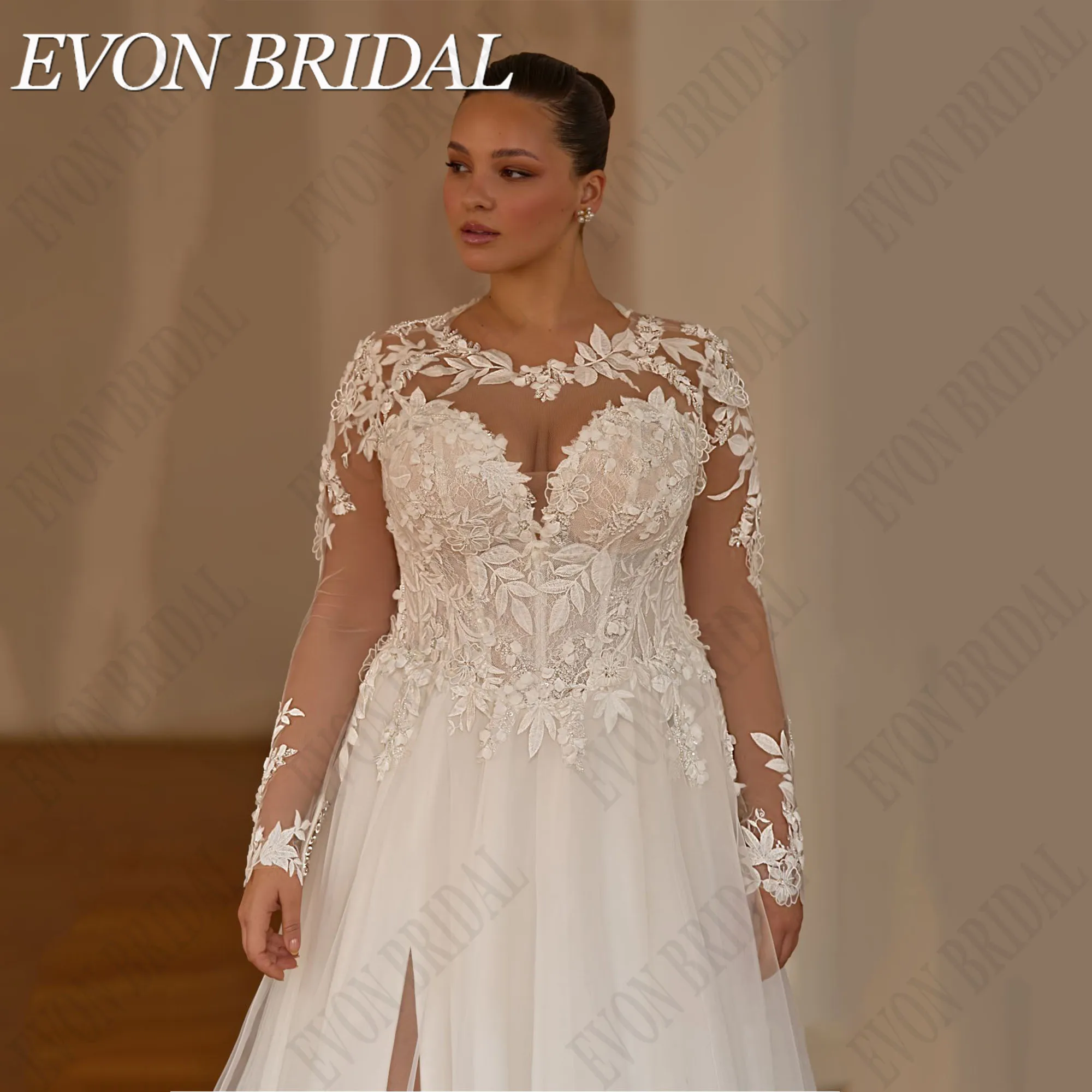 EVON BRIDAL Lace Sweetheart Wedding Dress Plus Size Bride Off Shoulder Applique A-Line Sweep Train Vestidos De Novia Customized