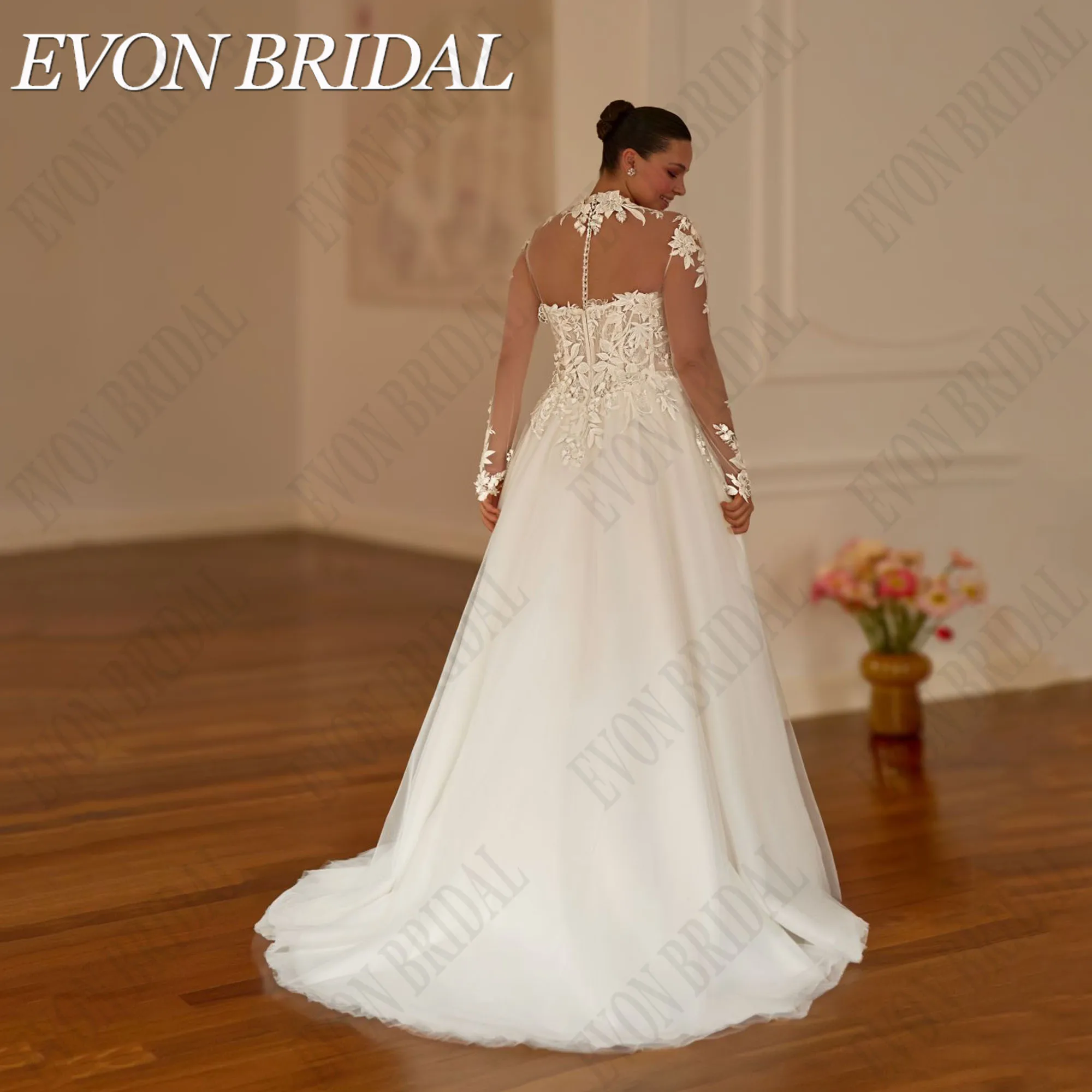 EVON BRIDAL Lace Sweetheart Wedding Dress Plus Size Bride Off Shoulder Applique A-Line Sweep Train Vestidos De Novia Customized