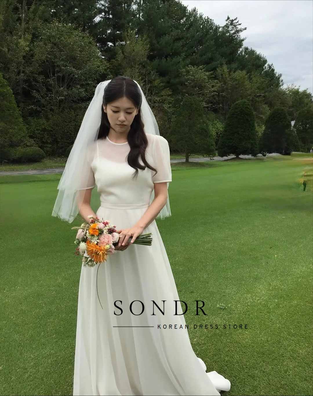 Sondr O-Neck Short Sleeves Korean Wedding Dresses Photo Shoot Customized A Line Simple Elegant Japanese Wedding Party Dresses