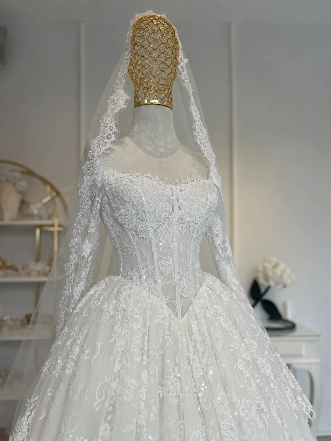 Luxury Lace Wedding Dress Vestido De Novia Princess Ball Gown Long Sleeve Elegant Bridal Dress for Women