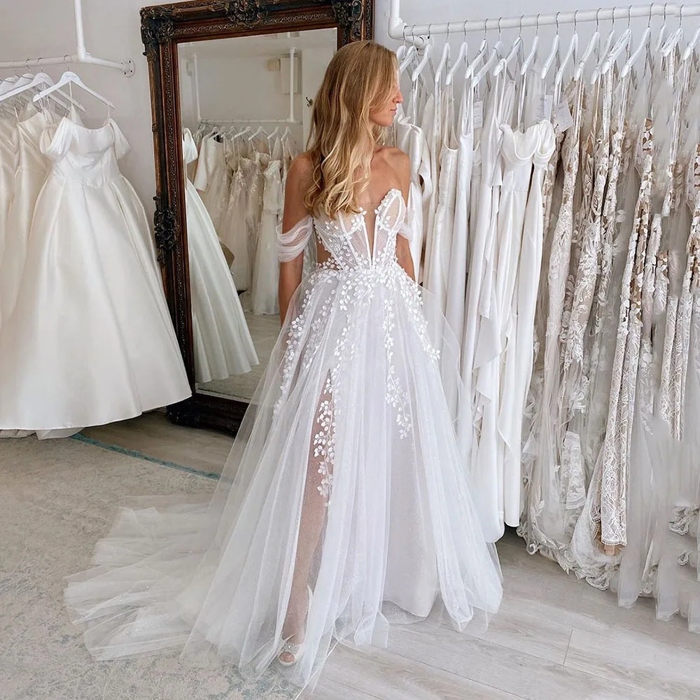 SoDigne Vintage Glitter Tulle Wedding Dresses 2024 Sweetheart Side Split A-Line Bridal Gowns Princess Bride Dress Customized