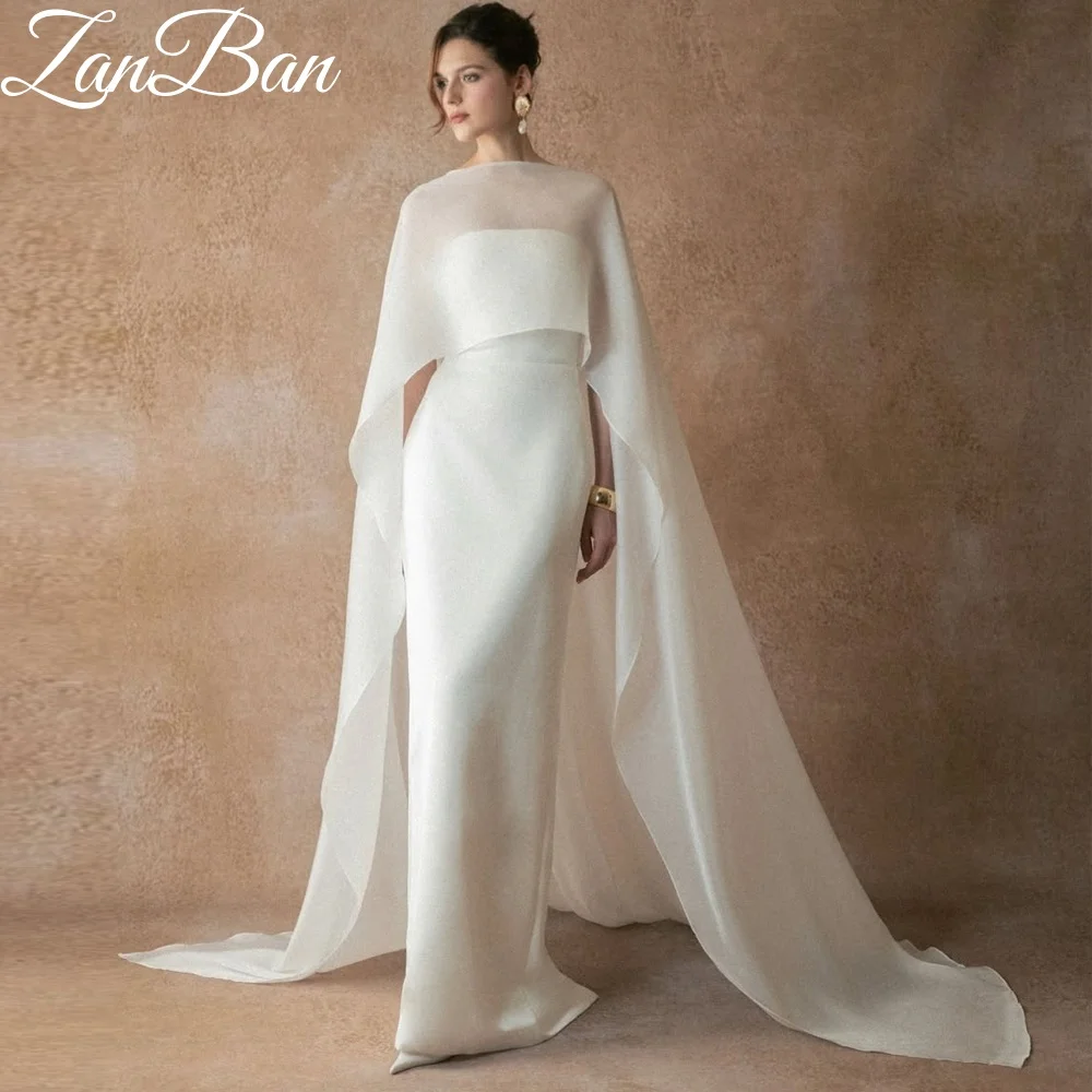 ZanBan 2026 New Customised Elegant Mermaid Soft Organza Wedding Dress Sleeveless 2Pcs Shawl Stain vestidos de novia Bridal Gown