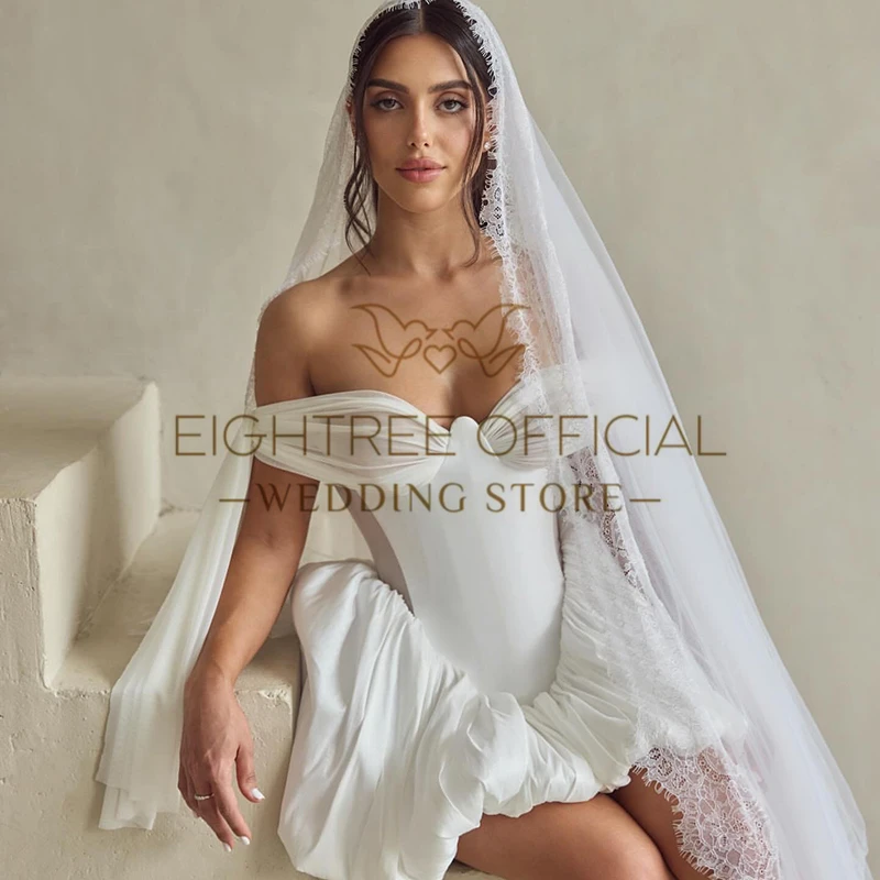 Eightree Women Short Wedding Dresses 2026 Sweetheart Sleeveless Satin Bridal Dress White Evening Wedding Prom Gowns Customized