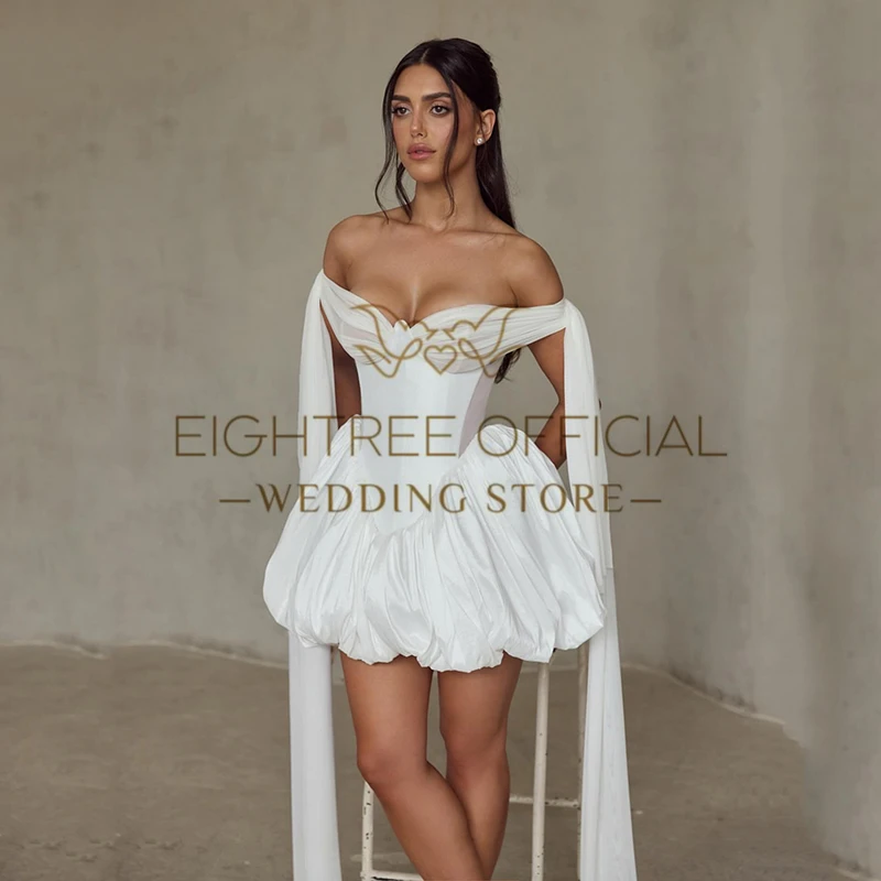 Eightree Women Short Wedding Dresses 2026 Sweetheart Sleeveless Satin Bridal Dress White Evening Wedding Prom Gowns Customized