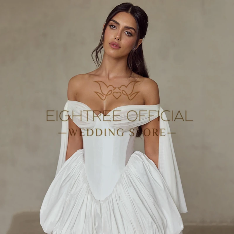 Eightree Women Short Wedding Dresses 2026 Sweetheart Sleeveless Satin Bridal Dress White Evening Wedding Prom Gowns Customized