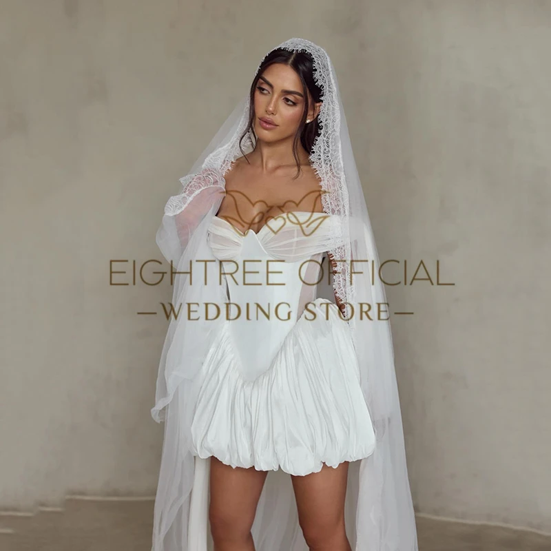 Eightree Women Short Wedding Dresses 2026 Sweetheart Sleeveless Satin Bridal Dress White Evening Wedding Prom Gowns Customized