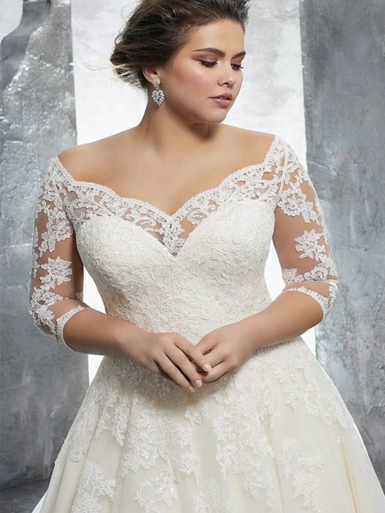 Plus Size Elegant Lace Applique Wedding Dress For Women A-line Off Shoulder Half Sleeves Bridal Gown Boho Vestido De Novia
