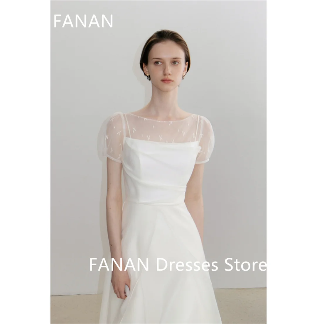 Fanan Korea Boat Neckline Ivory Wedding Dresses  웨딩드레스 Organza Tiered Custom Made Ruched Photoshoot Bride Gowns Plus Size