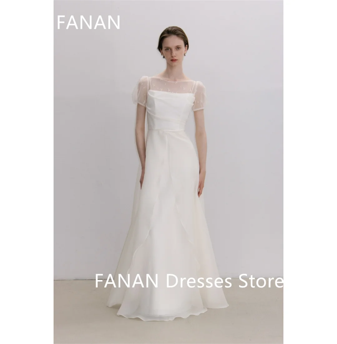 Fanan Korea Boat Neckline Ivory Wedding Dresses  웨딩드레스 Organza Tiered Custom Made Ruched Photoshoot Bride Gowns Plus Size