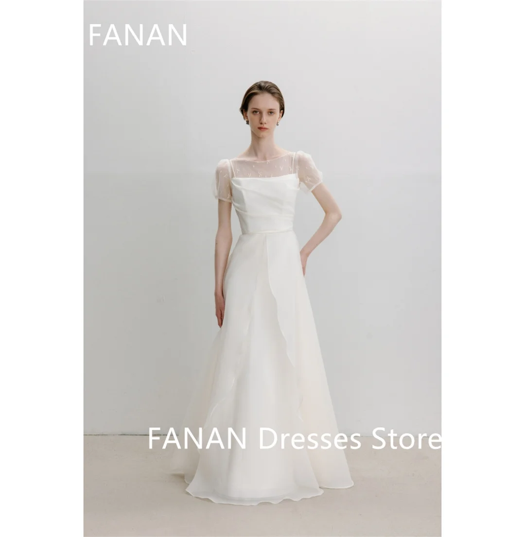 Fanan Korea Boat Neckline Ivory Wedding Dresses  웨딩드레스 Organza Tiered Custom Made Ruched Photoshoot Bride Gowns Plus Size