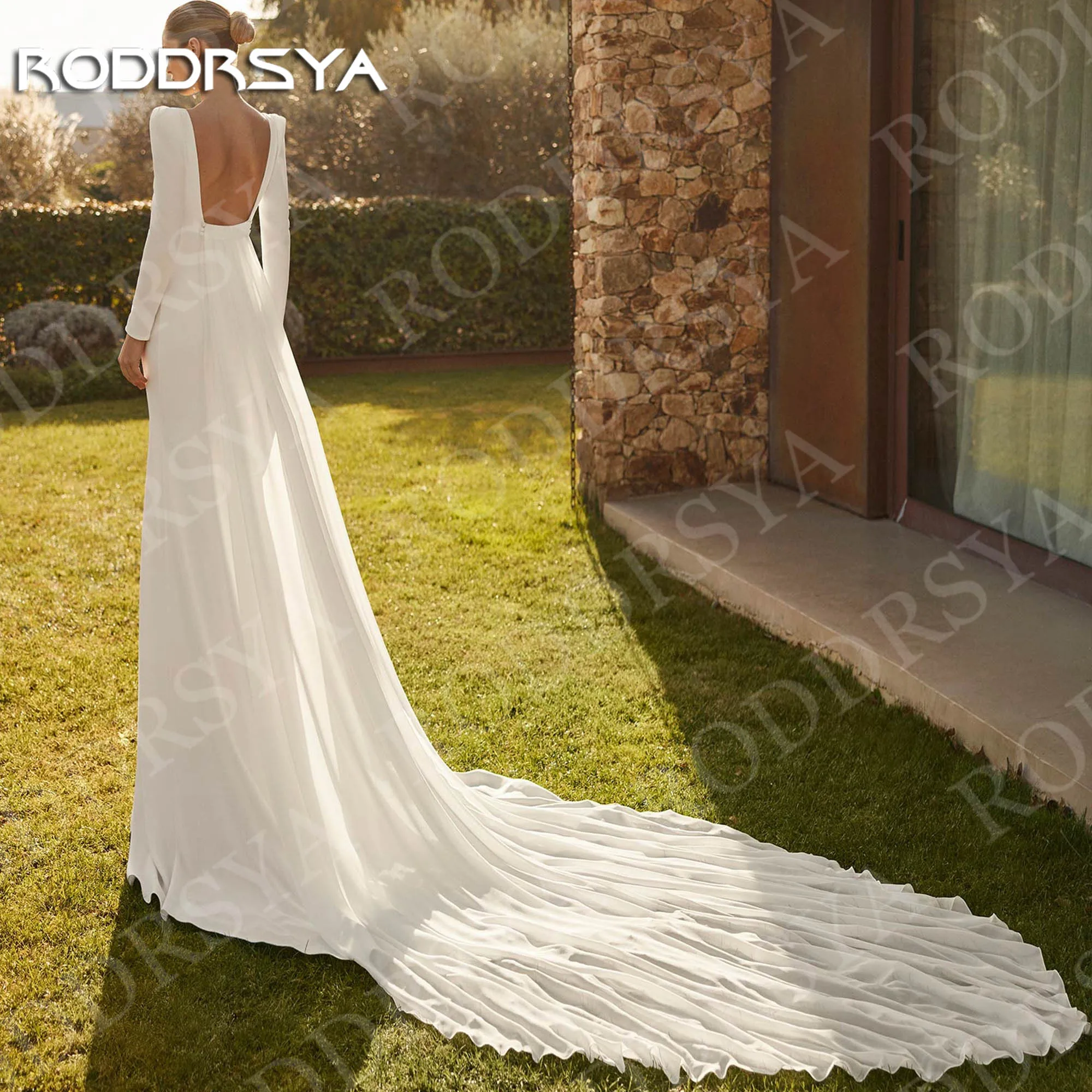 RODDRSYA Mermaid Backless Wedding Dresses for Brides 2026 Simple Square Neck Long Sleeve Bridal Dress Customized Robes De Mariée