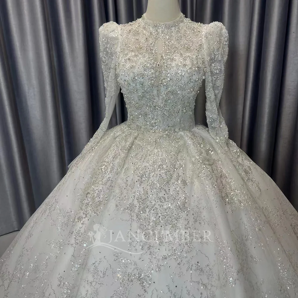 Hot Sale Crystal Ball Gown Wedding Dresses New Long Sleeve Organza Customized Wedding Gowns Bridal Dress فساتين حفلات