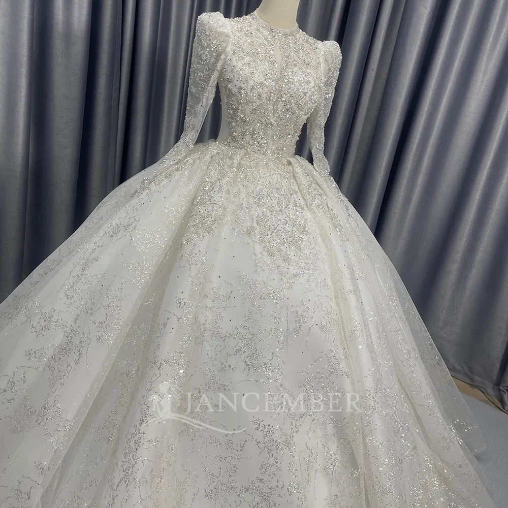 Hot Sale Crystal Ball Gown Wedding Dresses New Long Sleeve Organza Customized Wedding Gowns Bridal Dress فساتين حفلات
