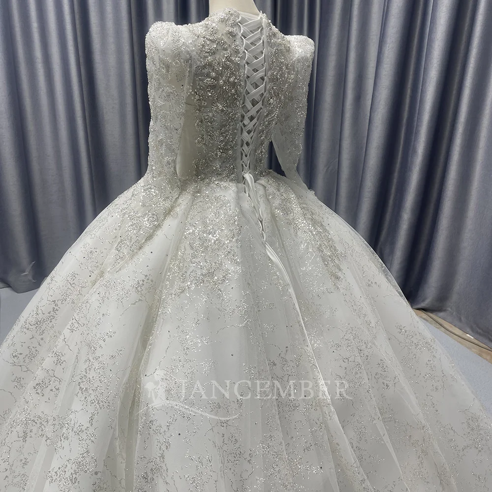 Hot Sale Crystal Ball Gown Wedding Dresses New Long Sleeve Organza Customized Wedding Gowns Bridal Dress فساتين حفلات