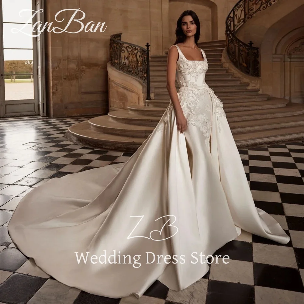 ZanBan Exquisite Ivory Wedding Dress Detachable Train 2025 Sleeveless Bridal Gown Mermaid Bride Dress Customized Vestido De Noiv