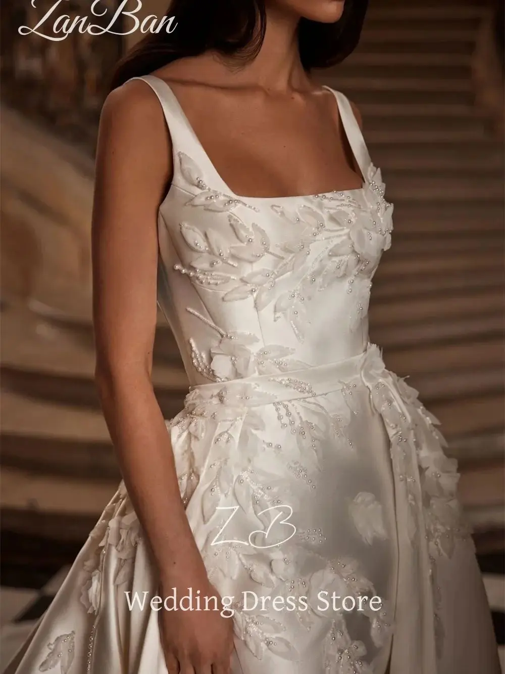 ZanBan Exquisite Ivory Wedding Dress Detachable Train 2025 Sleeveless Bridal Gown Mermaid Bride Dress Customized Vestido De Noiv