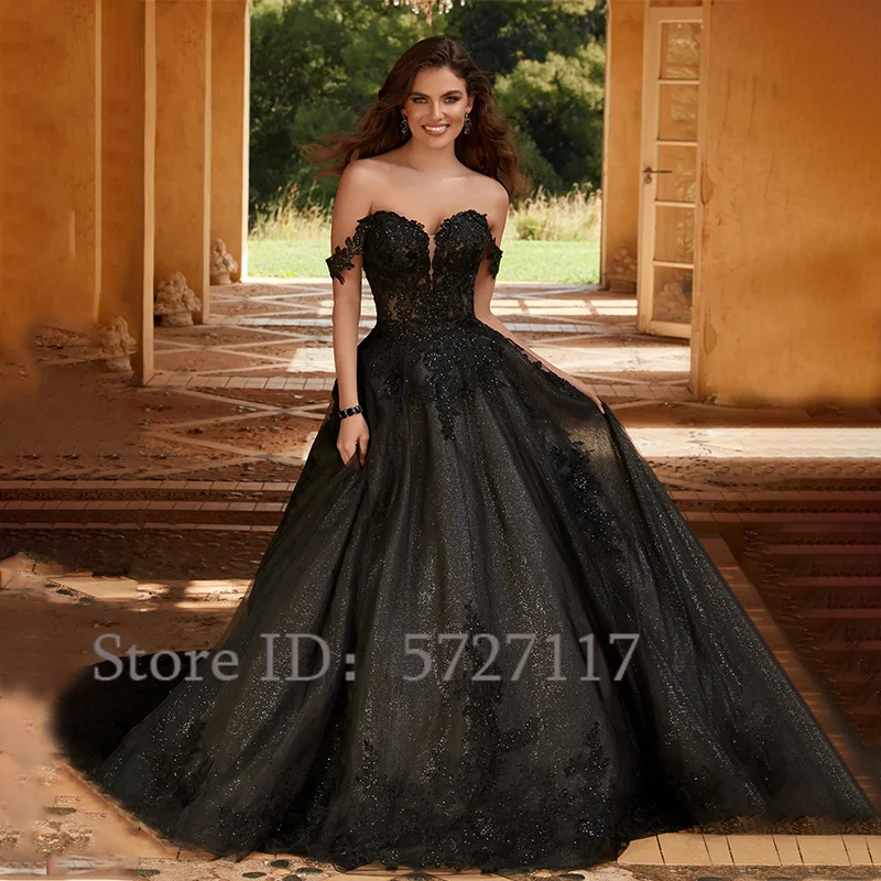 Elegant Sweetheart Tulle Wedding Dress Sequins Appliques Lace Off Shoulder Bridal Gown Party Custom Made