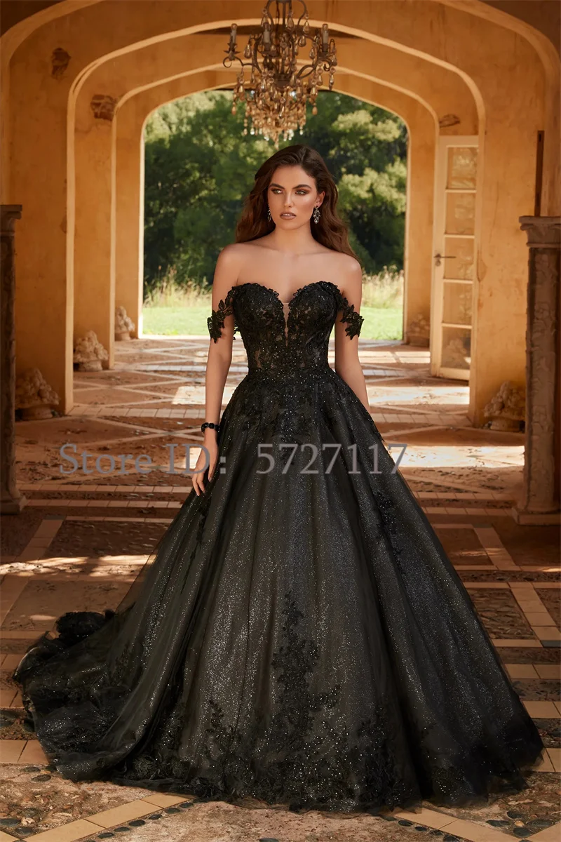 Elegant Sweetheart Tulle Wedding Dress Sequins Appliques Lace Off Shoulder Bridal Gown Party Custom Made