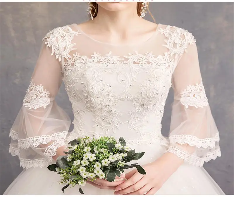 Vintage Wedding Dresses 2024 New Cheap Wedding Dress Full Flare Sleeve Lace Embroidery Princess Vestido De Noiva Customized