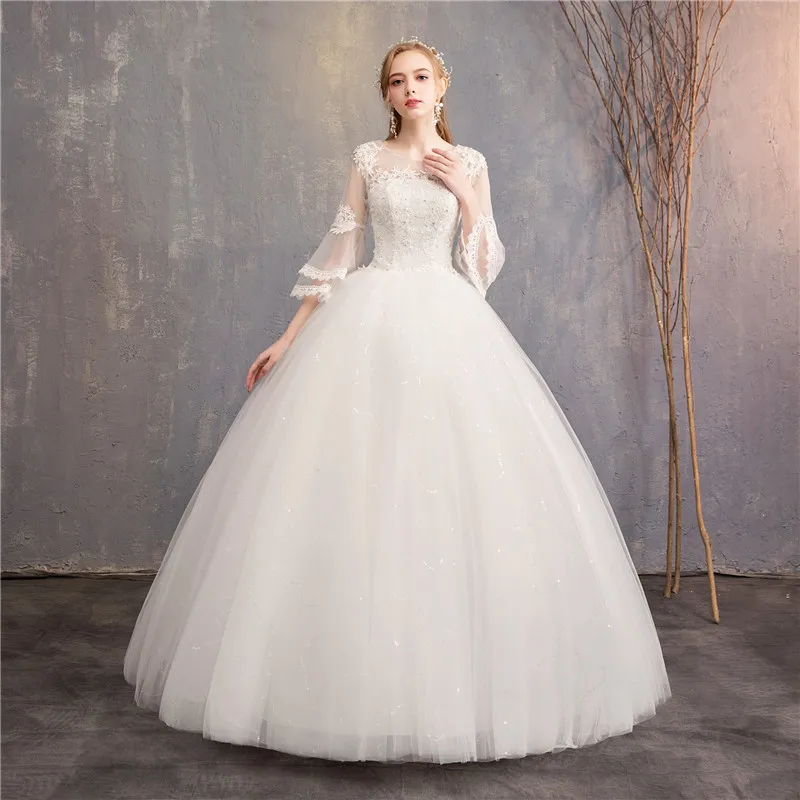 Vintage Wedding Dresses 2024 New Cheap Wedding Dress Full Flare Sleeve Lace Embroidery Princess Vestido De Noiva Customized