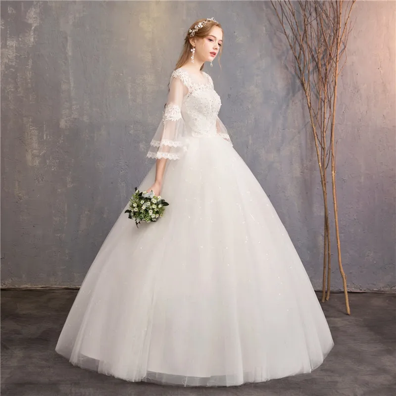 Vintage Wedding Dresses 2024 New Cheap Wedding Dress Full Flare Sleeve Lace Embroidery Princess Vestido De Noiva Customized