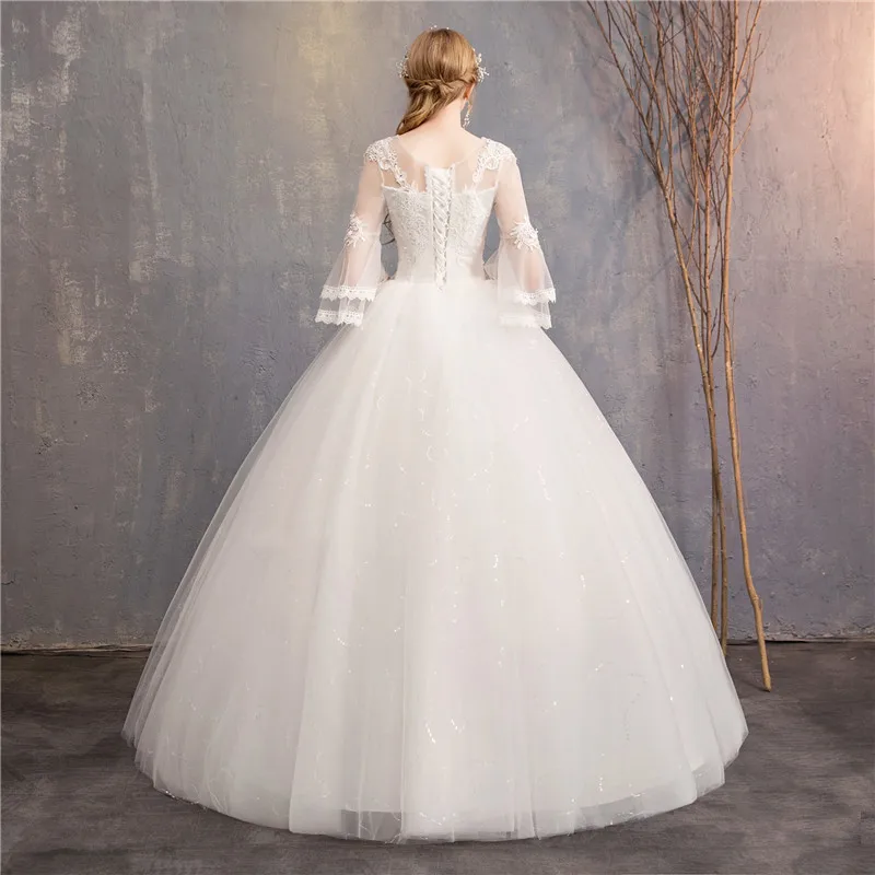 Vintage Wedding Dresses 2024 New Cheap Wedding Dress Full Flare Sleeve Lace Embroidery Princess Vestido De Noiva Customized