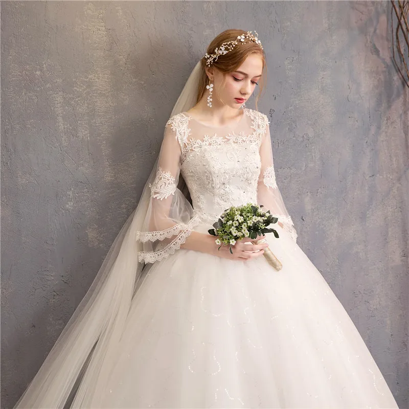 Vintage Wedding Dresses 2024 New Cheap Wedding Dress Full Flare Sleeve Lace Embroidery Princess Vestido De Noiva Customized