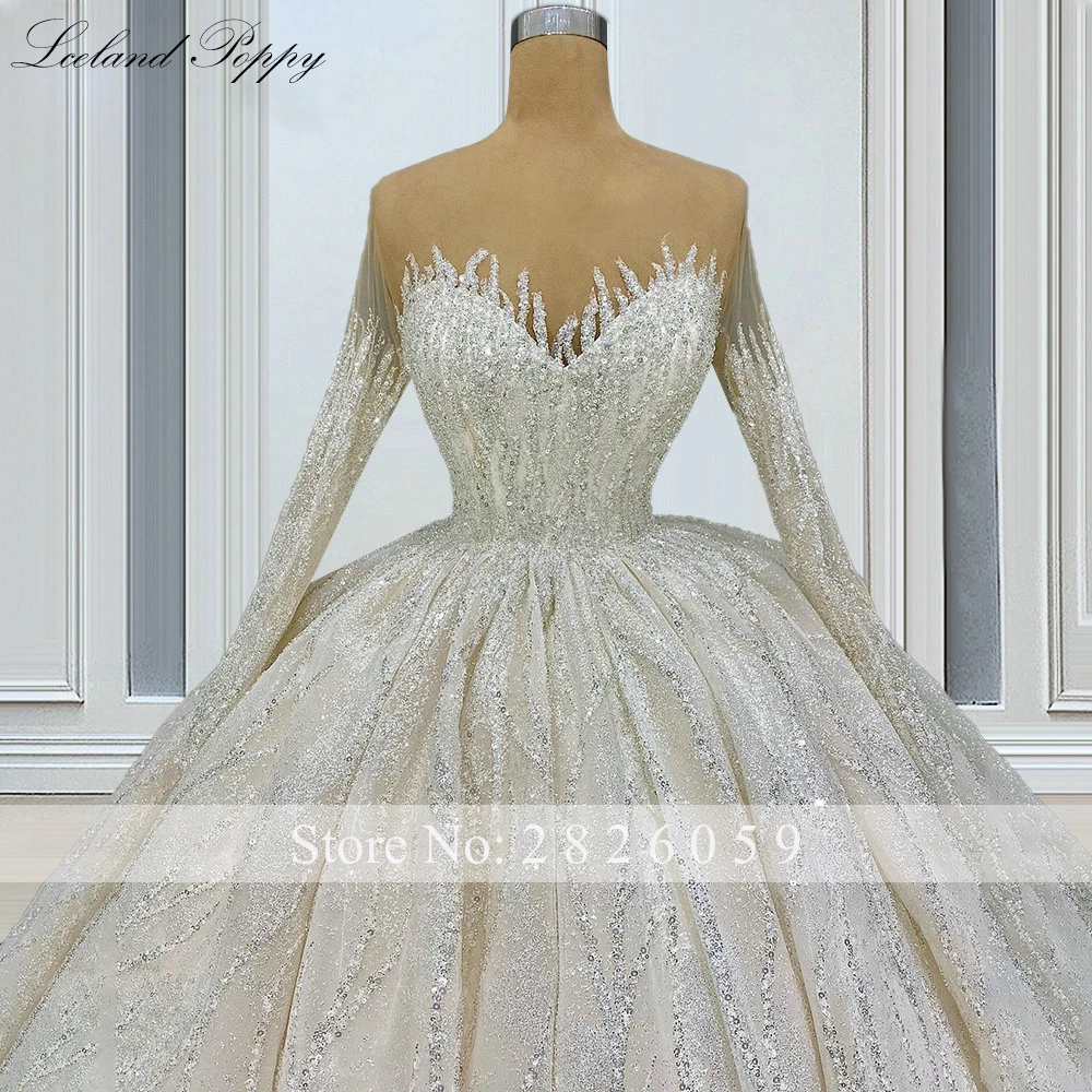 Lceland Poppy Customized Women's Ball Gown Lace Wedding Dresses Buttons Up Floor Length Beaded Bridal Gowns with Court Train